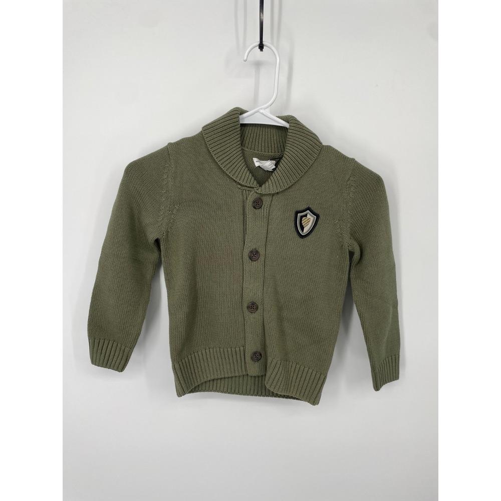 Miles The Label Cardigan Boys 3-4Y Green‎ Knit 100% Organic Cotton Cowl Neck NWT